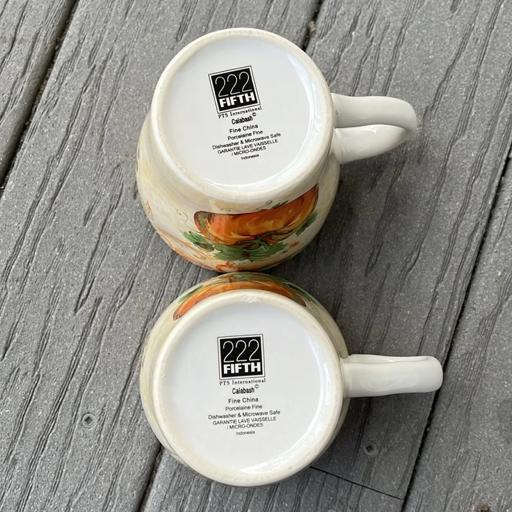 222 Fifth Pumpkins Coffee Tea‎ Mugs Set of 2
